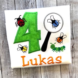 Bug 4th Birthday Embroidered Personalized Party Shirt, Insect Bug 4th Birthday Shirt Age 1 2 3 4 5 6 7 8 9