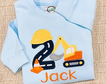 Embroidered Construction Excavator Birthday Shirt or Sweatshirt