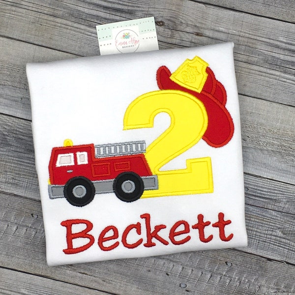 Fire Truck Birthday Fireman Shirt Fire Fighter 2nd Birthday Party Embroidered Shirt