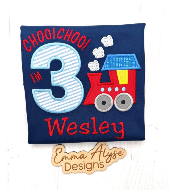 Embroidered Train Birthday Shirt, Personalized Name, Choo Choo Boy Outfit, Custom Age Tee