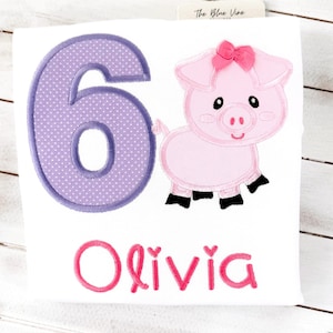 Embroidered Pig Birthday Shirt: Girls Farm Party, Any Age