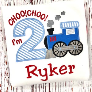 Train Birthday Choo Choo I'm 2 Steam Engine Embroidered Birthday Party Shirt Age 1 2 3 4 5 6 7 8 9