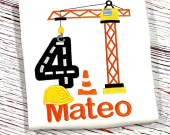 Construction Tower Crane Birthday Party Shirt For Boy or Girl Any Age 1 2 3 4 5 6 7 8 9