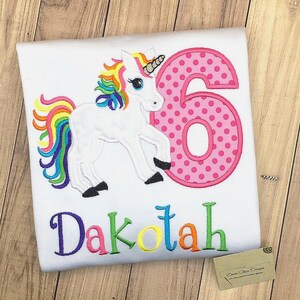 Embroidered Unicorn Birthday Shirt: Rainbow Party Tee for Girls