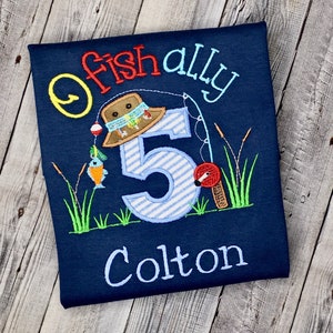 Embroidered Ofishally 5 Birthday Shirt: Fishing Party, Personalized