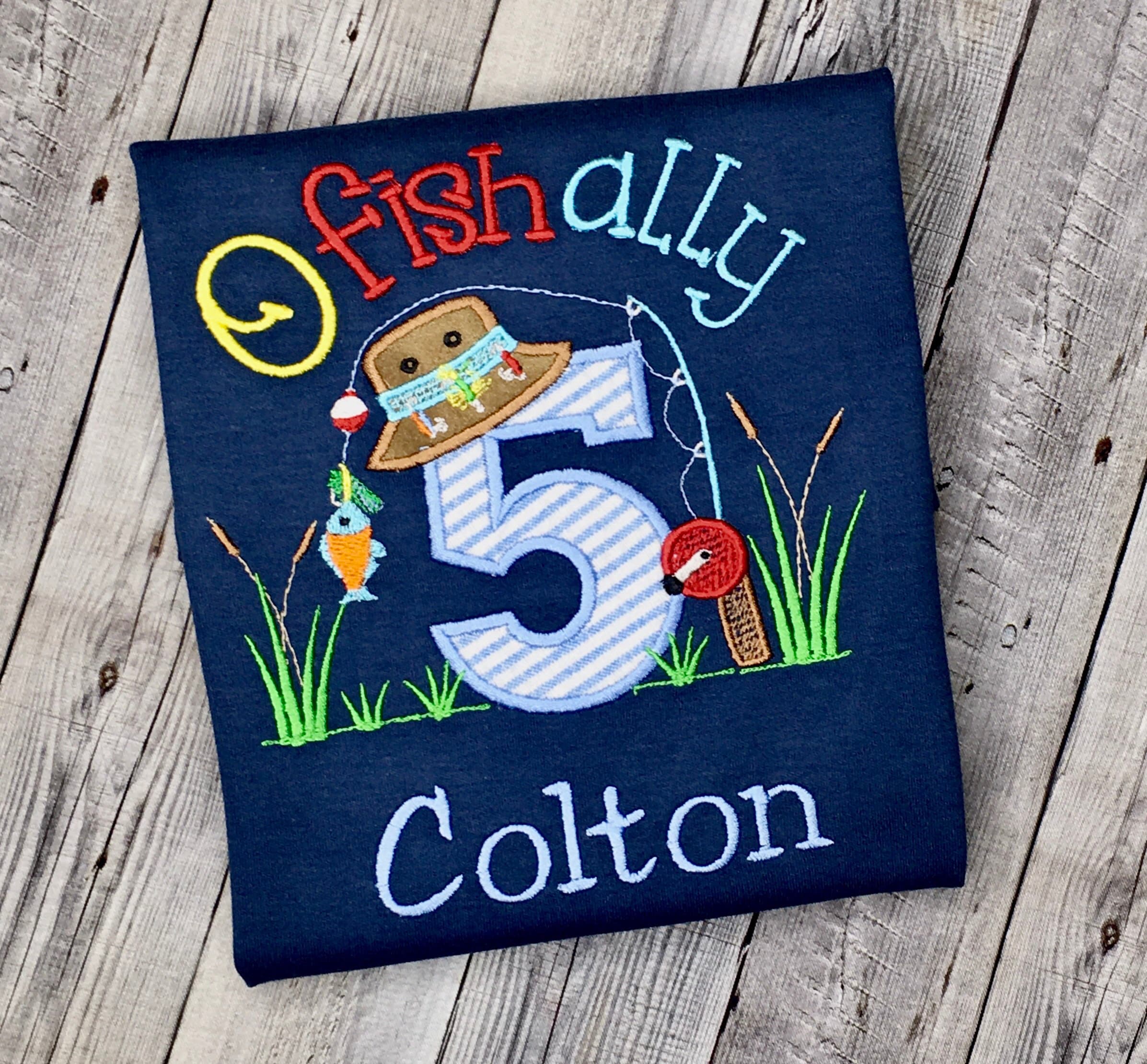 Embroidered Ofishally 5 Birthday Party Fish Shirt Age 1 2 3 4 5 6 7 8 9 