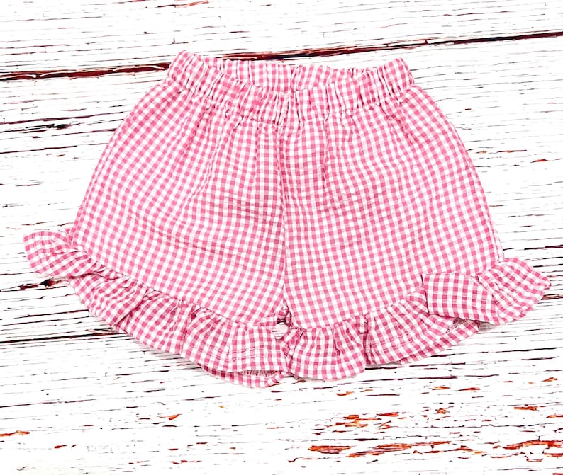 Barnyard Birthday Outfit: Pink Farm Animals Shirt, Ruffle Gingham Shorts, Any age image 5