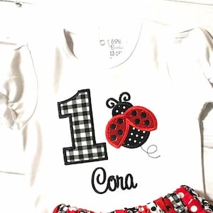 Embroidered Ladybug Birthday shirt or Bodysuit Any Age