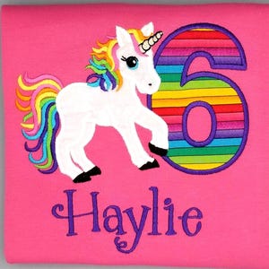 Unicorn Birthday Shirt Embroidered Rainbow Tee for Any Age, Personalized Trendy Unicorn Party Top