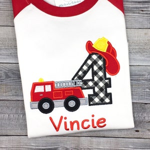 Fire Truck Birthday Shirt: Embroidered Firefighter Party, Personalized Age