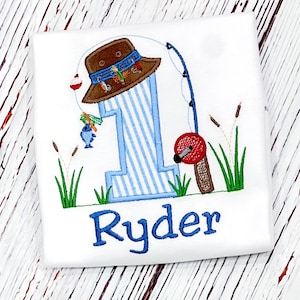 Embroidered Fishing 1st Birthday Shirt: Personalized First Birthday