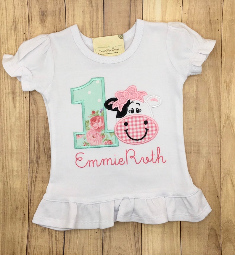 Embroidered Girls Cow Birthday Shirt girls cow 1st birthday Etsy