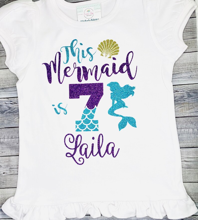 Mermaid 7th Birthday Shirt Girls Glitter 7th Birthday Shirt Etsy