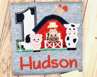 Farm 1st Birthday Shirt: Embroidered Barnyard Animals Tee