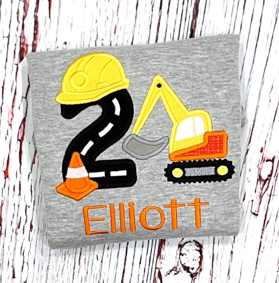 Personalized Excavator Birthday Shirt: Embroidered Construction Tee, Your childs name & Age