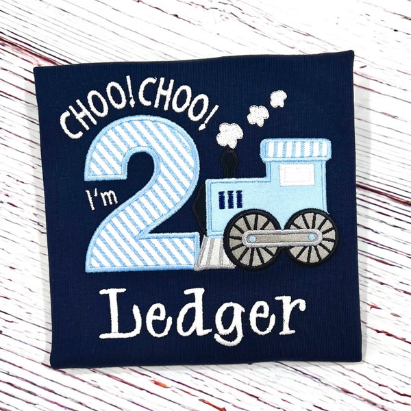 Embroidered Train Engine Birthday Shirt Chugga Chugga Two Two I'm two Embroidered Steam Engine Birthday Shirt Train Party Shirt for any age