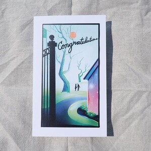 Lot de 2 cartes, cartes de remerciement illustrées, carte de mariage, voeux, artiste