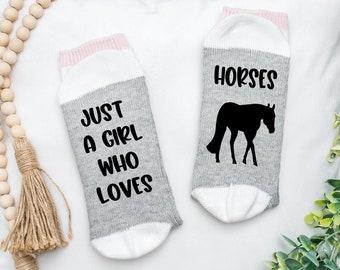 Just A Girl Who Loves horses, Funny Socks, gift for equestrian, gift for horse lover