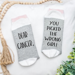 Cancer Gift, Dear Cancer you Picked the Wrong Girl Socks, Cancer socks for chemo, gift for cancer patient in chemotherapy