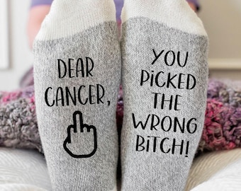 Fuck Cancer, Dear Cancer you Picked the Wrong Bitch Socks, Cancer Gift, socks for chemo, Cancer gift basket gift