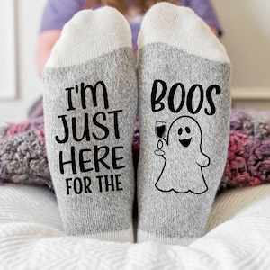 Funny Halloween Socks, I'm Just Here For The Boos , Wine Lover Gift, Ghost themes Halloween Socks, Halloween costume accessory image 1