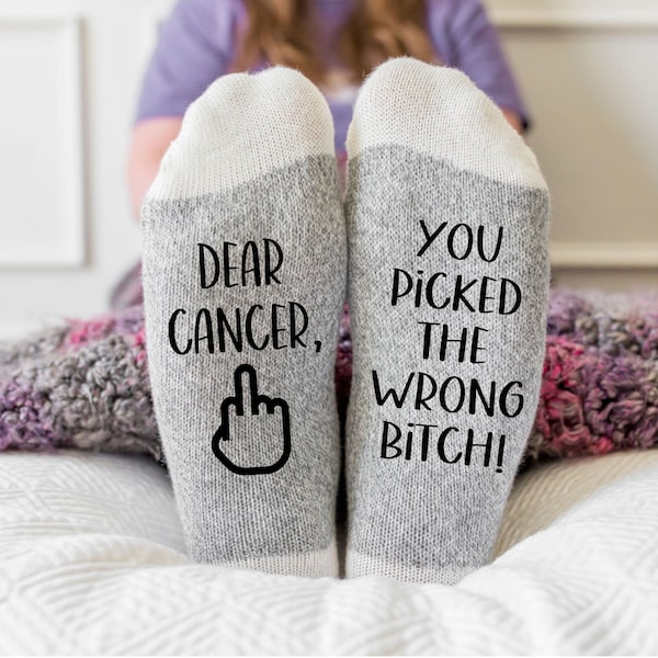 Fuck Cancer, Dear Cancer you Picked the Wrong Bitch Socks, Cancer Gift, socks for chemo, Cancer gift basket gift