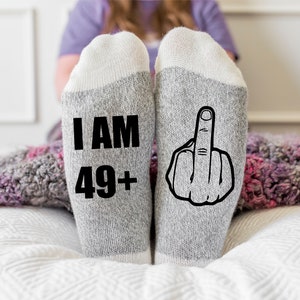 Funny 50th Birthday Socks, 50th Birthday Gift for women, men, 18th 21st 30th 40th 50th 60th , Funny Party Favor, 49 plus middle finger socks