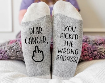 Fuck Cancer, Dear Cancer you Picked the Wrong Badass Socks, Cancer Gift, socks for chemo, Cancer gift basket gift