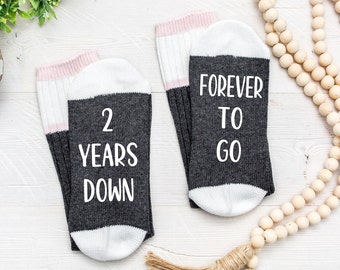 2 Years Down Forever To Go Socks, Second Anniversary Gift, Cotton Anniversary gift, Wedding Anniversary Gift, Couples gift