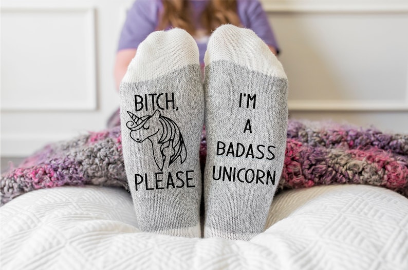 Unicorn, Socks, Funny Socks, Gift for her, Gift for Mom, Unicorn gift, birthday gift, Mother's Day Gift, Badass Unicorn, gag gift image 1