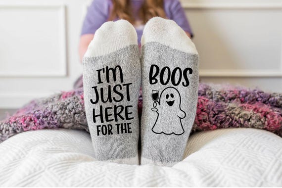 Funny Halloween Socks, I'm Just Here For The Boos , Wine Lover Gift, Ghost themes Halloween Socks, Halloween costume accessory