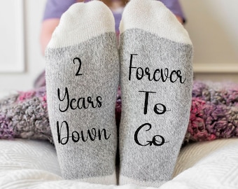 Cotton Anniversary Gift, 2 Years Down Forever To Go Socks, Wedding Anniversary Gift