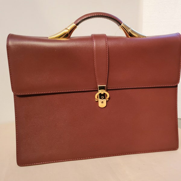 Stylish, Unisex, Italian Leather Briefcase With Unique Hardware