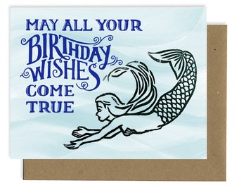 Mermaid Birthday Letterpress CARD