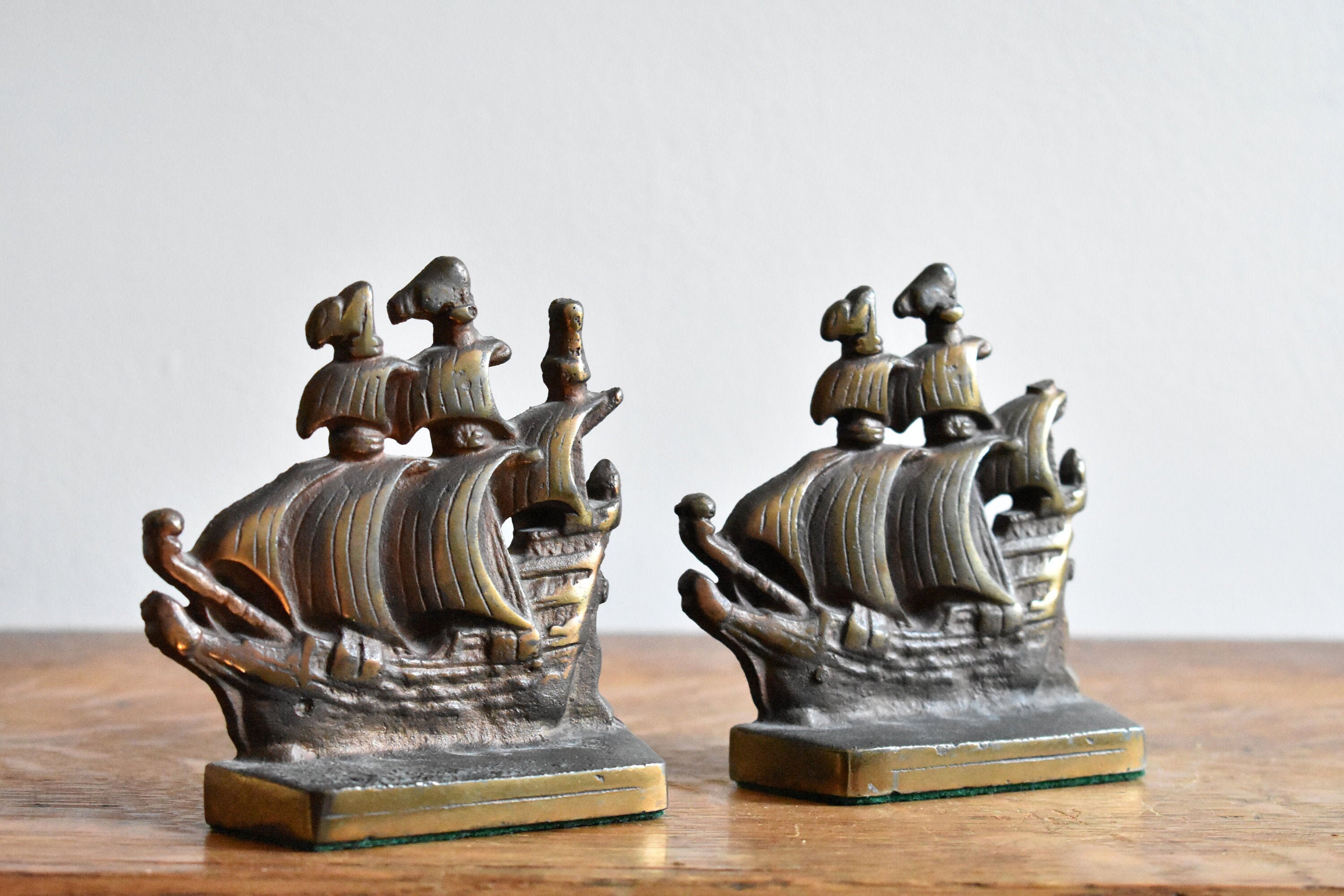 Antique Ship Bookends Brass Bookends Vintage Book Holders Etsy