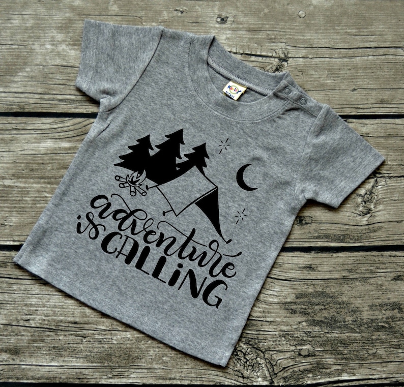 Adventure is Calling Baby boys or Baby Girls Infants Camping Vinyl Graphic Tee Shirt Multiple Colors Sizes 6-24 months