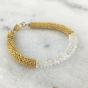 Faceted AB Swarovski Crystal Marguerites with 18k Gold Vermeil Star Burst Spacer Beads a 18k Gold Vermeil Heart Clasp
