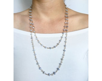 Blue Lace Agate AAA & 14k Gold Filled Long Layering Wire Wrapped Statement Necklace