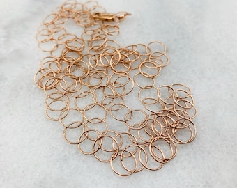 14k Rose Gold Vermeil Chain with Circle Links-Minimal Layering Long Necklace