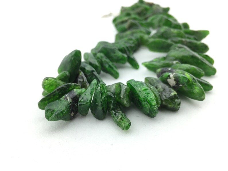 Green Chrome Diopside Exotic Natural Beautiful Genuine Rare Organic Sticks Statement Necklace with 925 Sterling Silver Chain