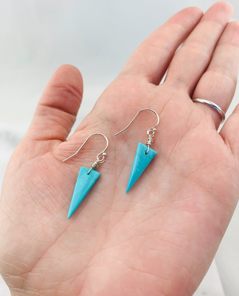 Arizona Blue Turquoise Natural Genuine AAA Inverted Triangles on 925 Sterling Silver Ear Wires Earrings December Birthstone