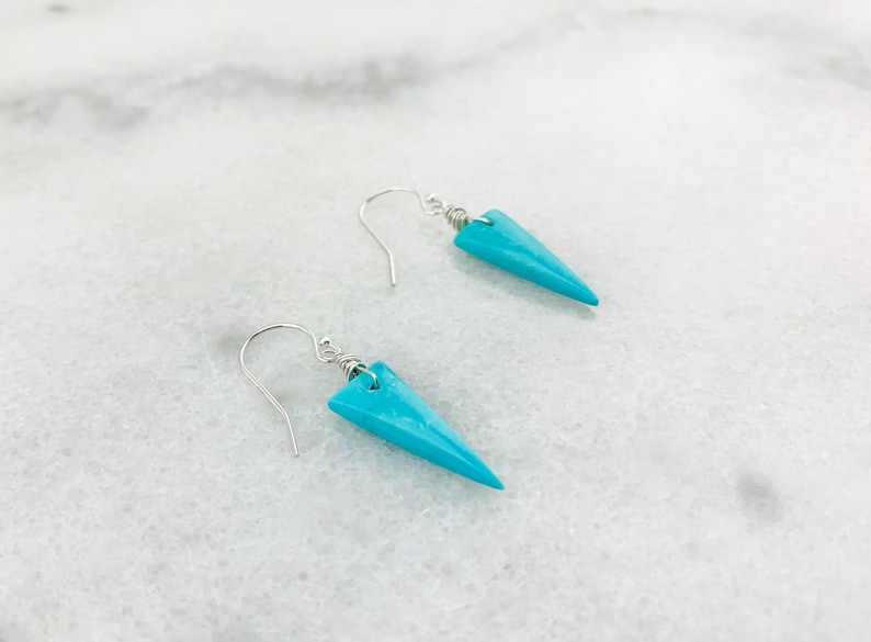 Arizona Blue Turquoise Natural Genuine AAA Inverted Triangles on 925 Sterling Silver Ear Wires Earrings December Birthstone