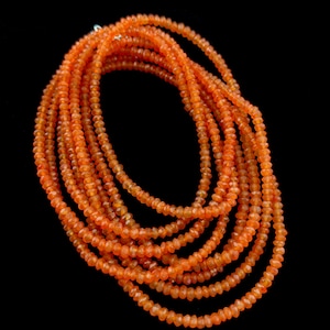Carnelian Juicy Orange AAA Faceted Natural Genuine Rondelles w/ Sterling & Hill Tribe Silver Long Statement Necklace-July Birthstone