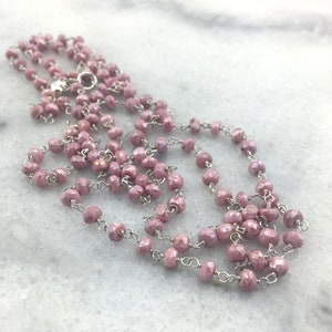 Mystic Pink Sapphires Faceted Exotic Rondelles Wire Wrapped w/ 925 Sterling Silver Necklace/September Birthstone/5th/45th Ann Gem