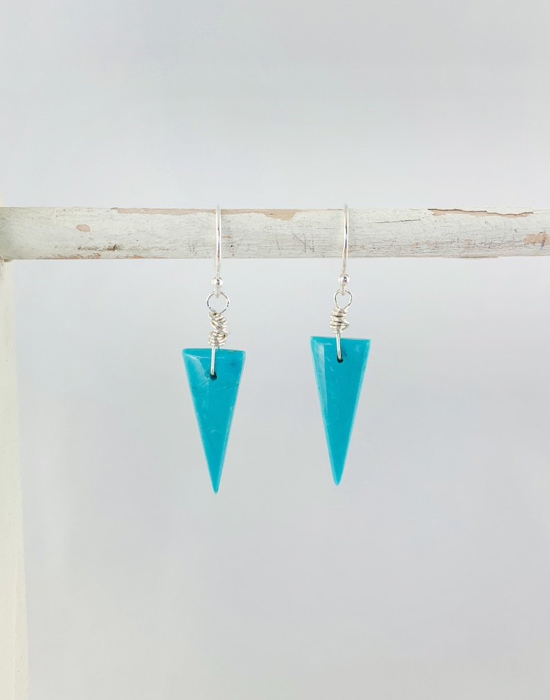 Arizona Blue Turquoise Natural Genuine AAA Inverted Triangles on 925 Sterling Silver Ear Wires Earrings December Birthstone