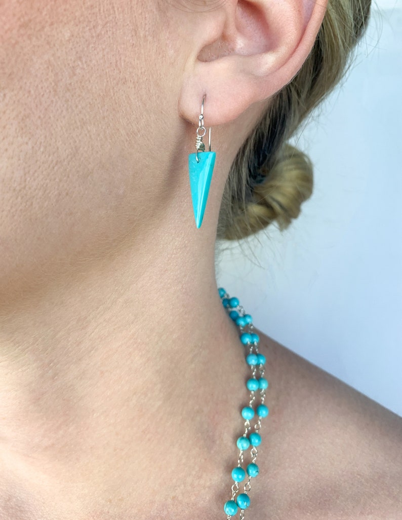 Arizona Blue Turquoise Natural Genuine AAA Inverted Triangles on 925 Sterling Silver Ear Wires Earrings December Birthstone