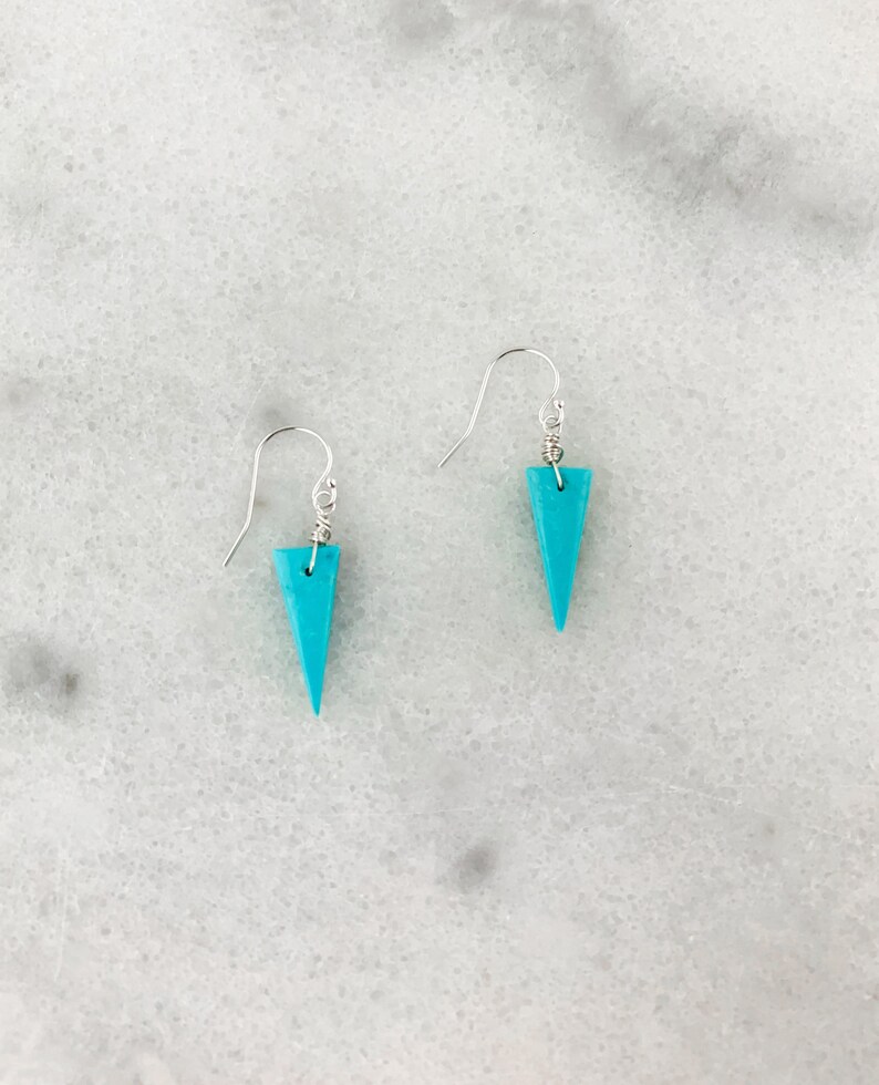 Arizona Blue Turquoise Natural Genuine AAA Inverted Triangles on 925 Sterling Silver Ear Wires Earrings December Birthstone