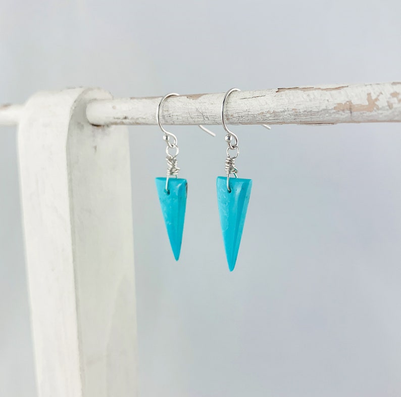 Arizona Blue Turquoise Natural Genuine AAA Inverted Triangles on 925 Sterling Silver Ear Wires Earrings December Birthstone