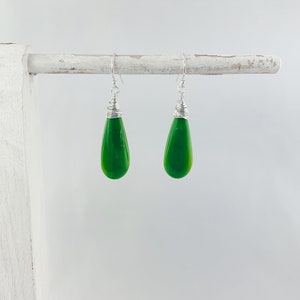 Gaspeite Rare AAA Smooth Teardrop Briolettes with 925 Sterling Silver Statement Earrings