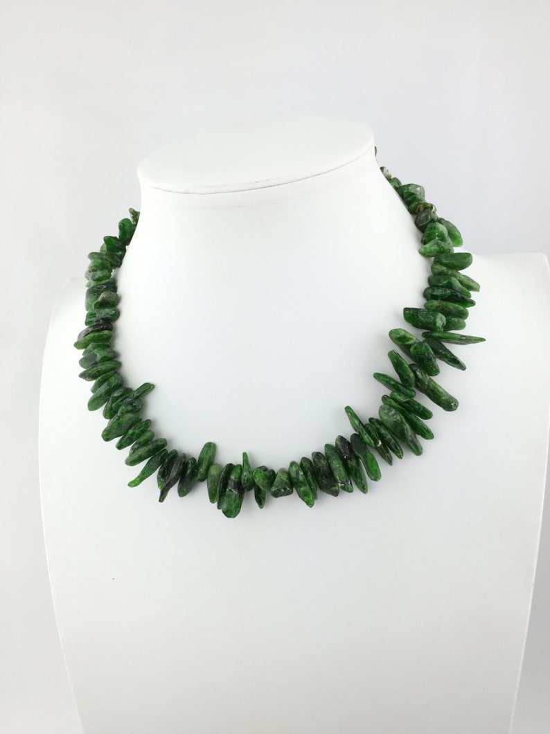 Green Chrome Diopside Exotic Natural Beautiful Genuine Rare Organic Sticks Statement Necklace with 925 Sterling Silver Chain